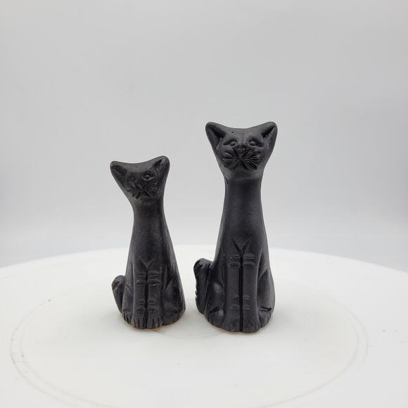 Vintage MCM Cats Miniature Black Handmade Mexican Clay Two - Picture 1 of 15